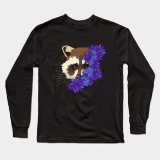 Charming raccoon with purple flowers Long Sleeve T-Shirt